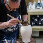 Richard Heeley at work in his pottery in Shropshire Feb 2018